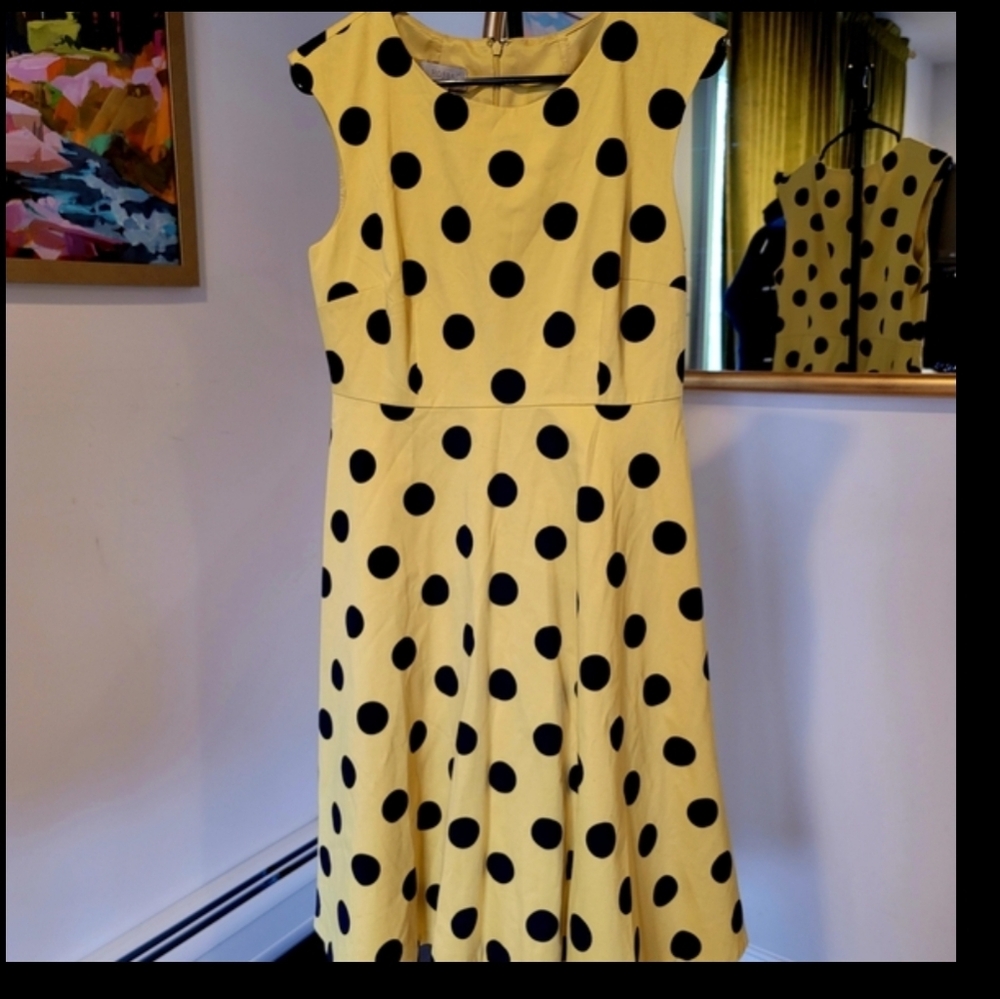 Hobbs London Noa Polka Dot Dress Color Chamoile Size 8 With Pockets - Picture 8 of 8